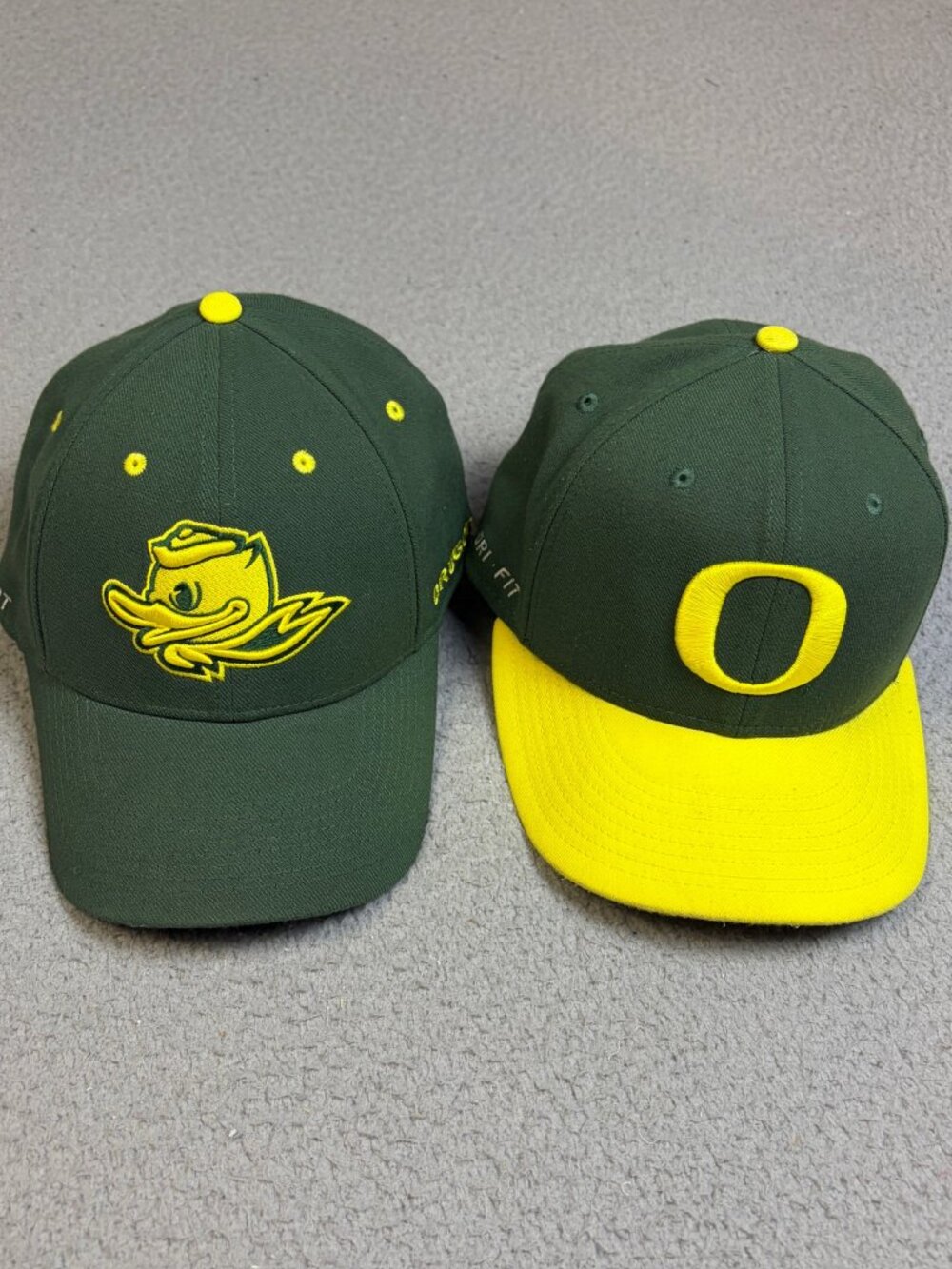Lot of 2 Oregon Ducks Nike Hat Cap Small Green Yellow College Football Dri-Fit
